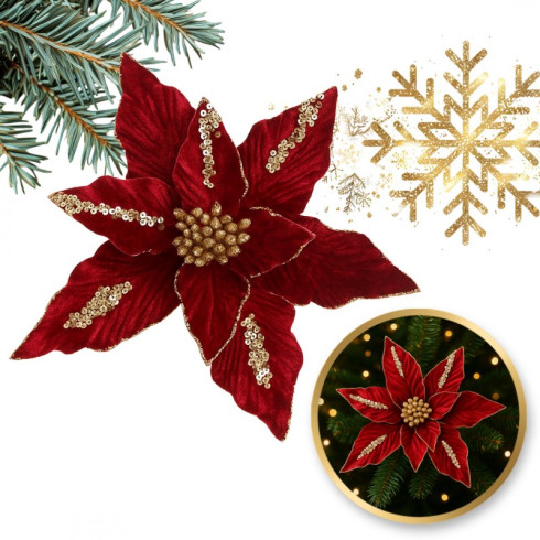 Vánoční sametová růže bordó, 26 cm