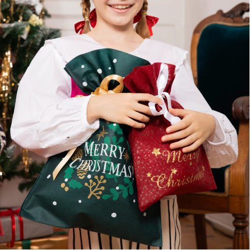 Božična darilna vreča z mašno 45 cm – zelena