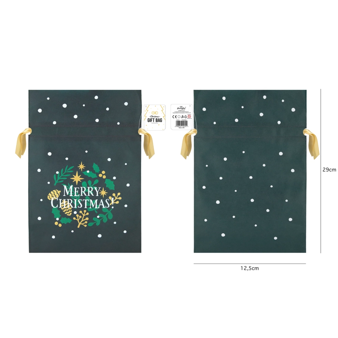 Karácsonyi ajándékzsák masnival, 45 cm – zöld