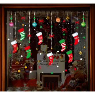 Vianočné farebné nálepky na okná - vianočné ponožky, 2 ks