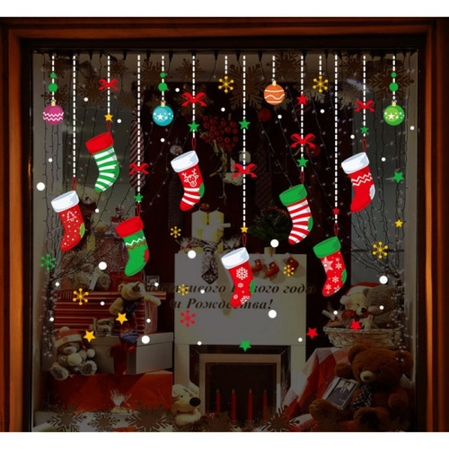 Vánoční barevné samolepky na okna – vánoční ponožky, 2 ks