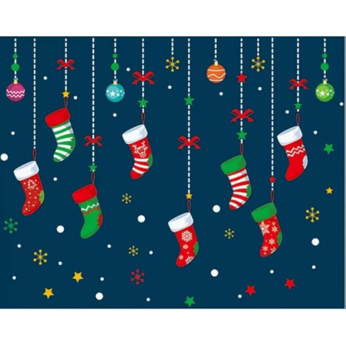 Vianočné farebné nálepky na okná - vianočné ponožky, 2 ks