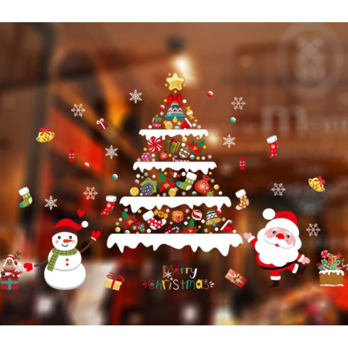 Vianočné farebné nálepky na okná - vianočný stromček