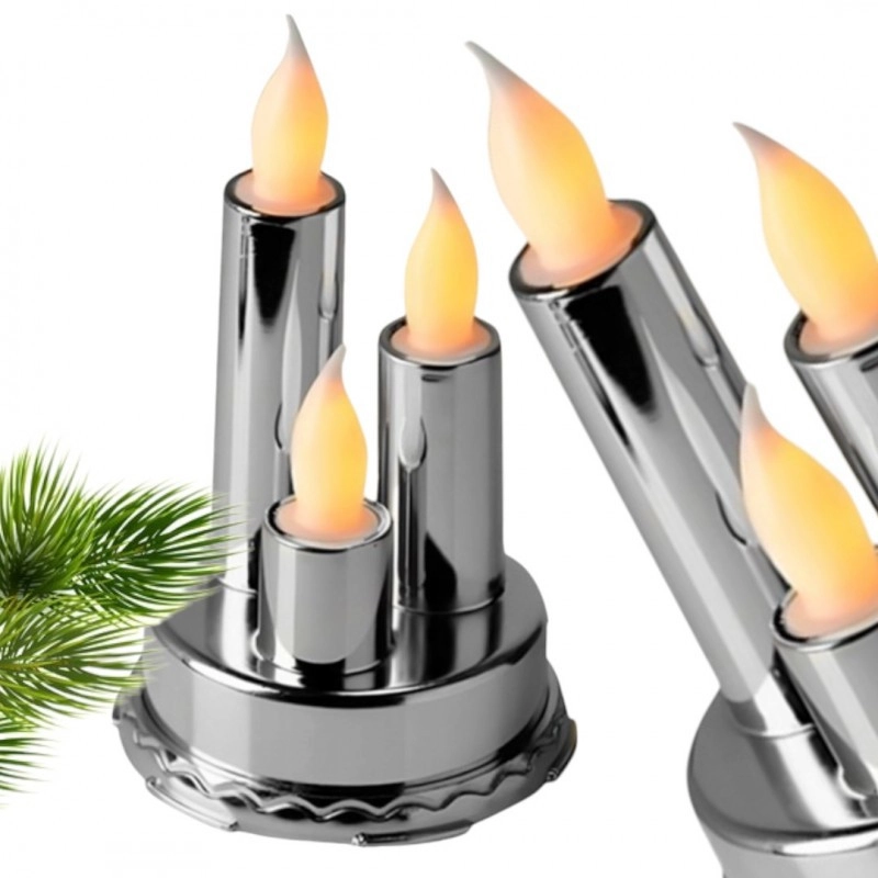 Vánoční LED svíčky na stříbrném podstavci, teplá bílá