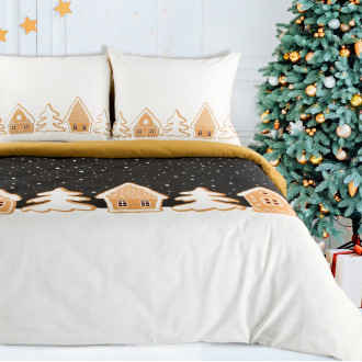 Vianočné posteľné obliečky s motívom perníkovej chalúpky z bavlny renforcé 140x200 cm
