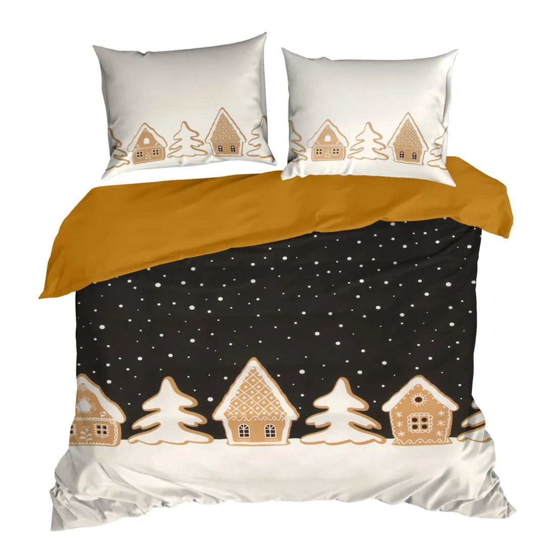 Vánoční ložní povlečení s motivem perníkové chaloupky z bavlny renforcé 220x200 cm