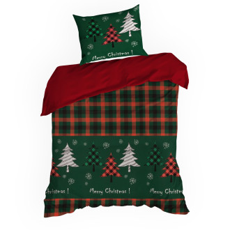 Vianočné posteľné obliečky zdobené motívom vianočných stromčekov z bavlny renforcé 140x200 cm