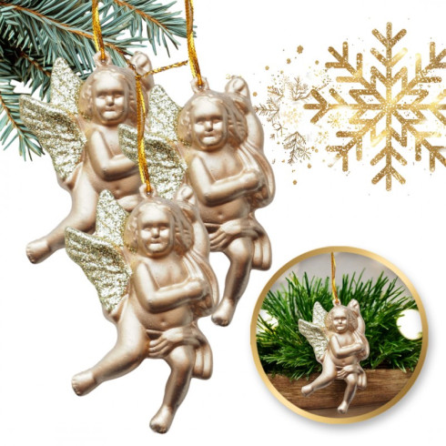 Vánoční závěsní zlatí andělíčci, 3 ks