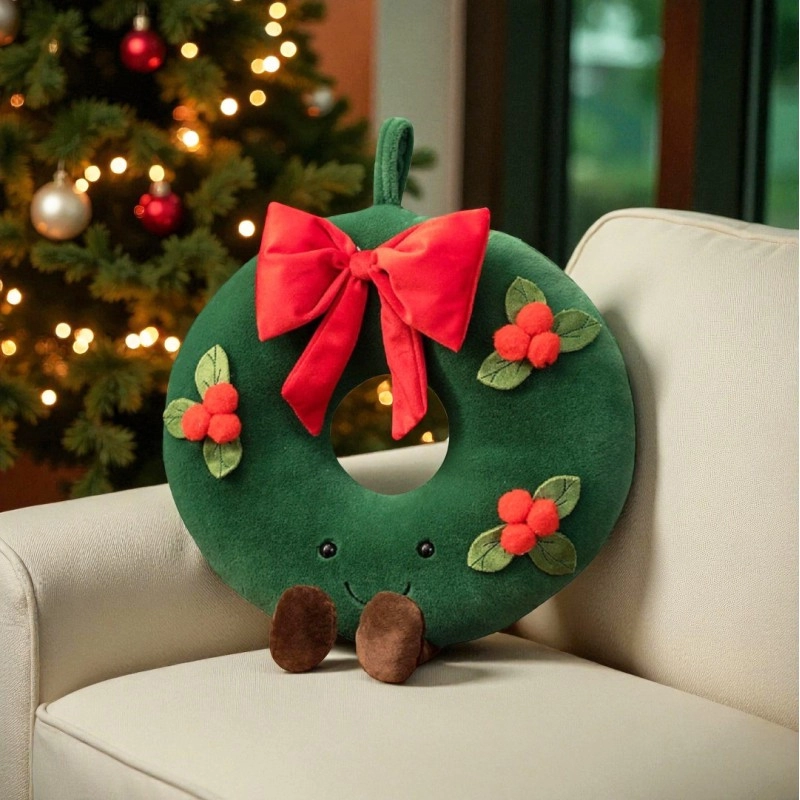 Vianočný dekoračný vankúš girlanda s mašlou, 45 × 40 cm