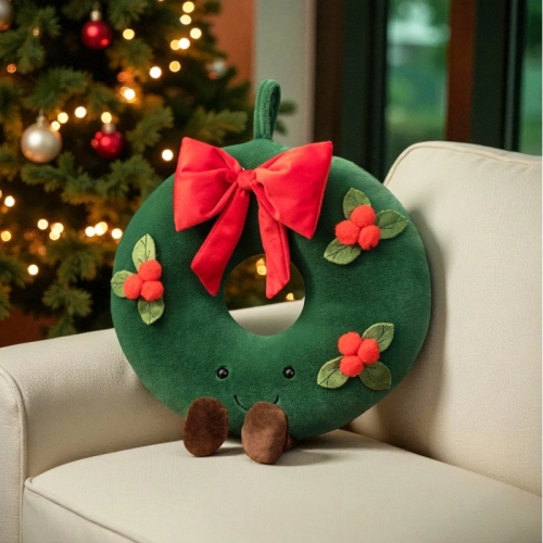 Vianočný dekoračný vankúš girlanda s mašlou, 45 × 40 cm