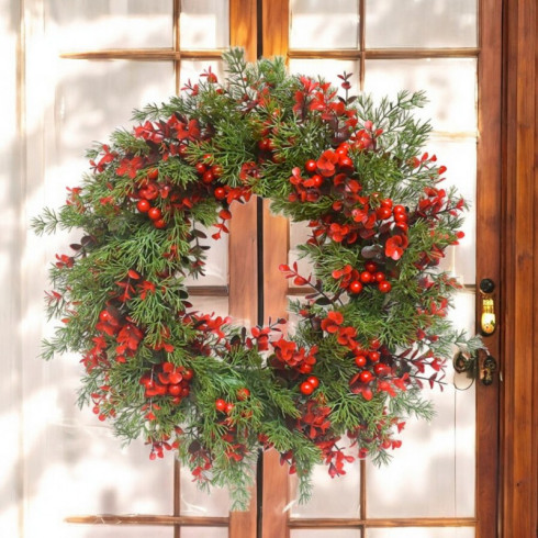 Vánoční dekorativní věnec na dveře, průměr 45 cm