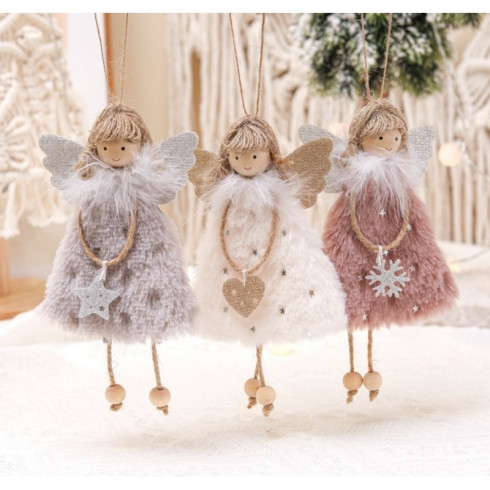 Vianočný plyšový anjel s vločkou, 21 cm
