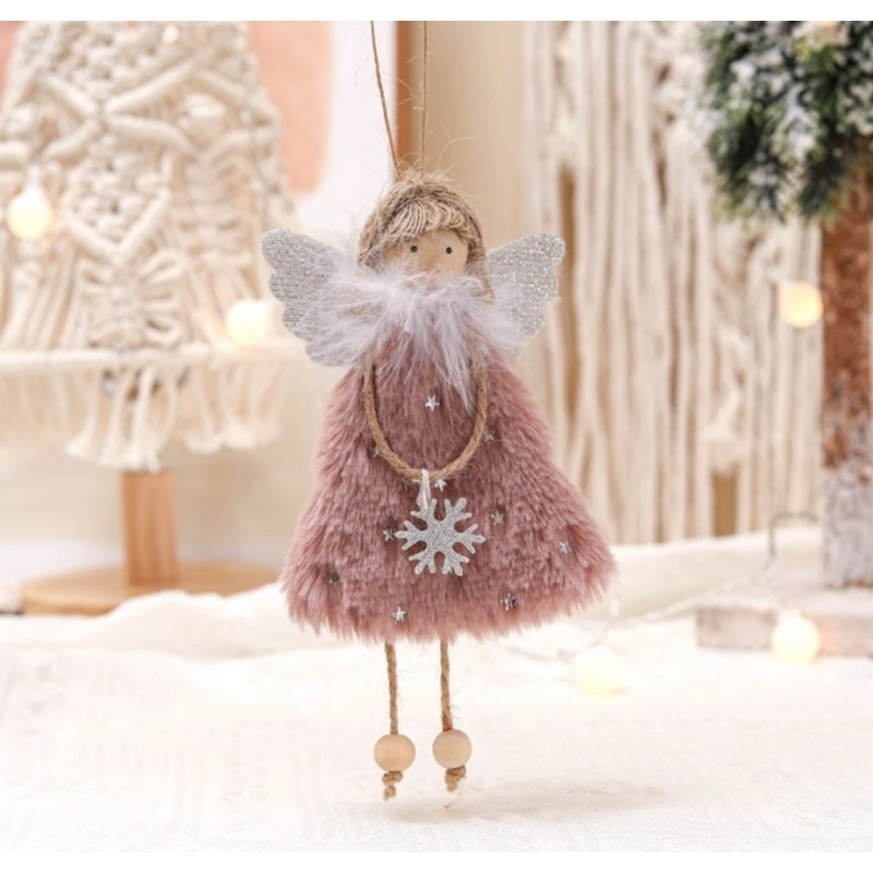 Vianočný plyšový anjel s vločkou, 21 cm