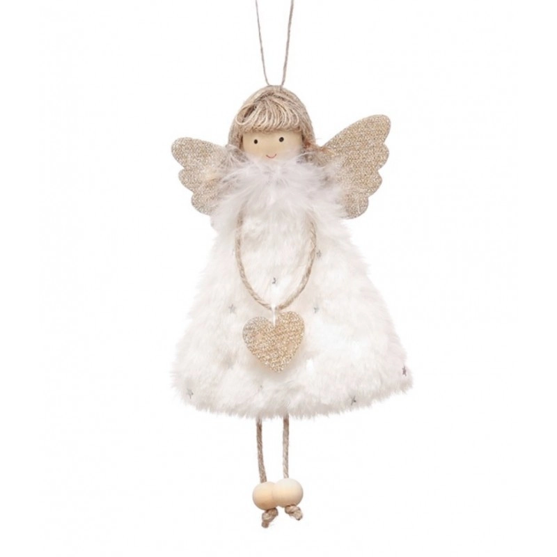 Vianočný plyšový anjel so srdiečkom, 21 cm