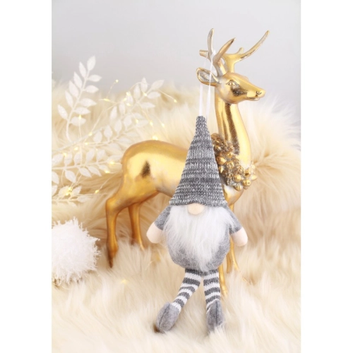 Vianočný plyšový sediaci trpaslík - šedý, 30 cm