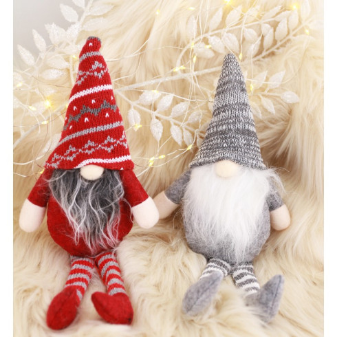 Vianočný plyšový sediaci trpaslík - šedý, 30 cm