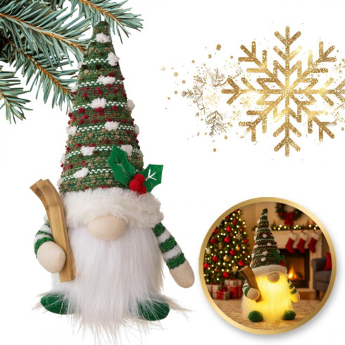 Vianočný škriatok LED lampa 14 x 28 cm, zelený