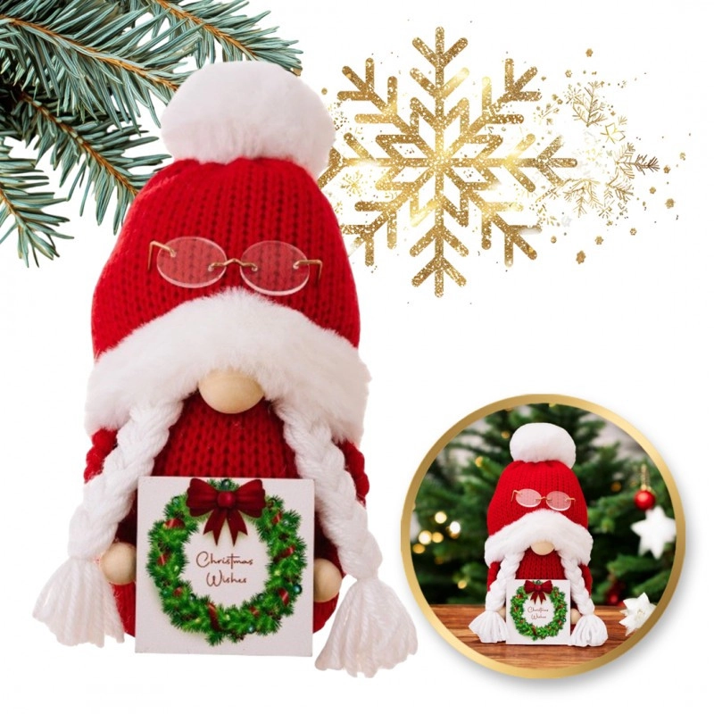 Vianočný trpaslík s pohľadnicou a okuliarmi, 24 cm