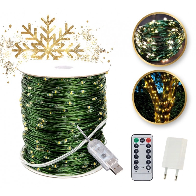 Vonkajšie vianočné osvetlenie 1 000 LED USB, teplá biela, 100 m
