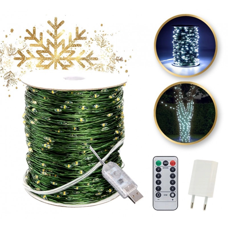 Vonkajšie vianočné osvetlenie 500 LED USB, studená biela, 50 m