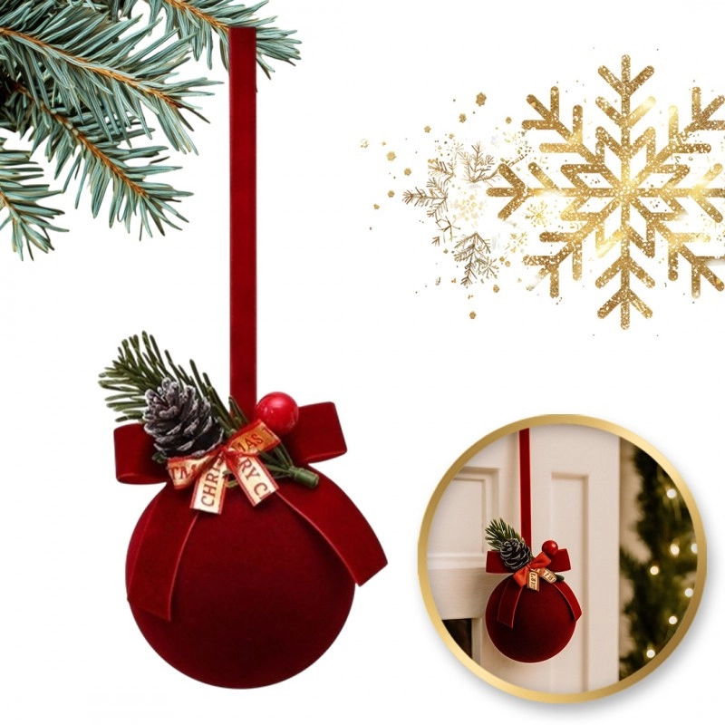 Zamatová vianočná dekorácia guľa s mašľou 22 cm, bordová