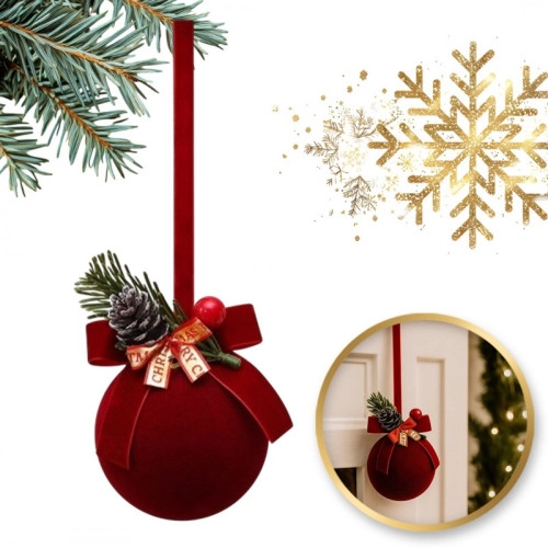 Sametová vánoční dekorace koule s mašlí 22 cm, bordó