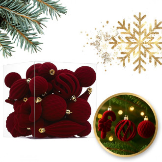 Zamatové vianočné ozdoby 28 ks, bordové