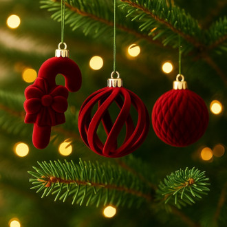 Zamatové vianočné ozdoby 28 ks, bordové