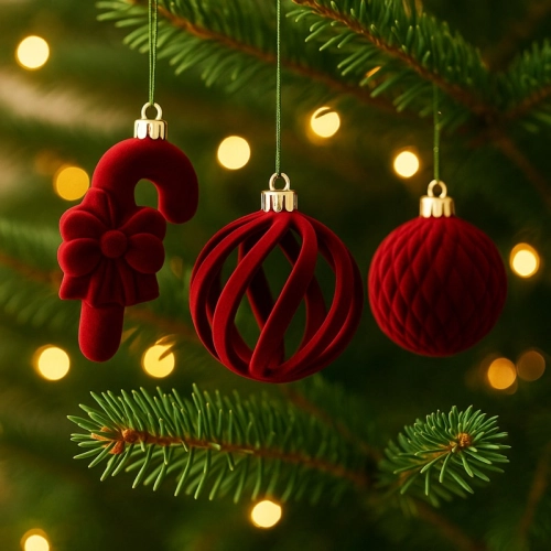 Zamatové vianočné ozdoby 28 ks, bordové