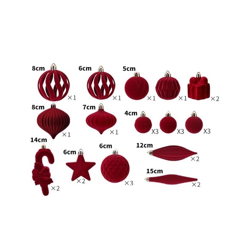 Zamatové vianočné ozdoby 28 ks, bordové