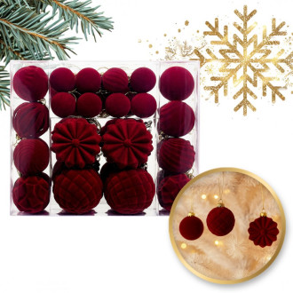 Zamatové vianočné ozdoby 48 ks, bordové