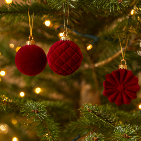 Zamatové vianočné ozdoby 48 ks, bordové