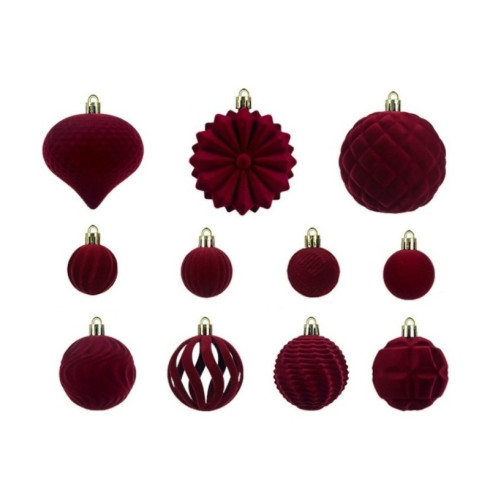 Zamatové vianočné ozdoby 48 ks, bordové