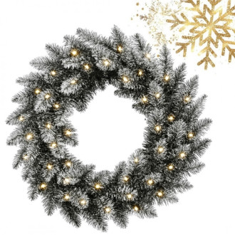 Zasnežený vianočný veniec na dvere 50 cm, 50 LED