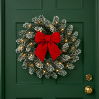 Zasnežený vianočný veniec na dvere 50 cm, 50 LED