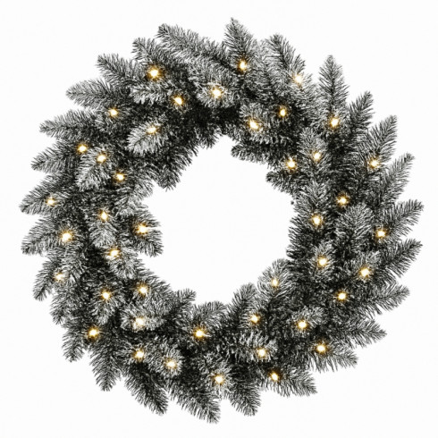 Zasnežený vianočný veniec na dvere 50 cm, 50 LED