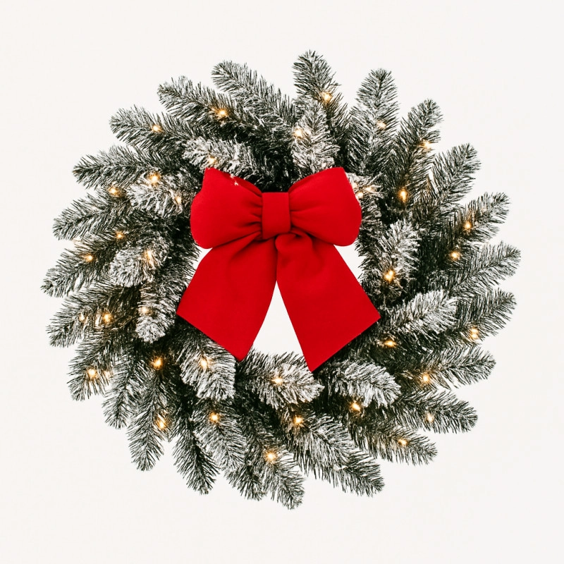 Zasnežený vianočný veniec na dvere 50 cm, 50 LED