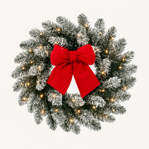 Zasnežený vianočný veniec na dvere 50 cm, 50 LED