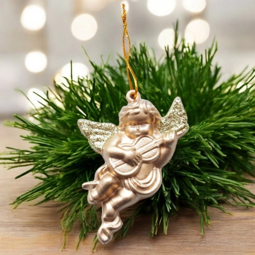 Závesné vianočné zlaté anjeliky, 3ks