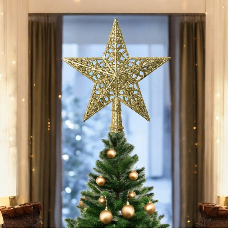 Zlatá hviezda na vianočný stromček, 20 x 23 cm