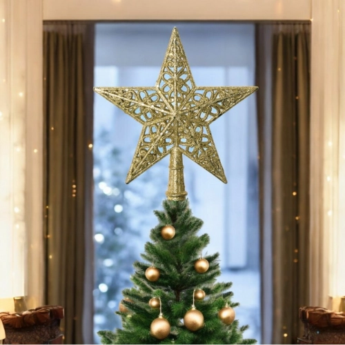 Zlatá hviezda na vianočný stromček, 20 x 23 cm