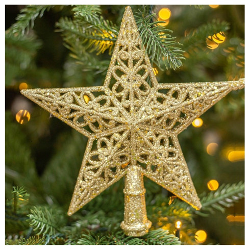 Zlatá hvězda na vánoční stromeček, 20 x 23 cm