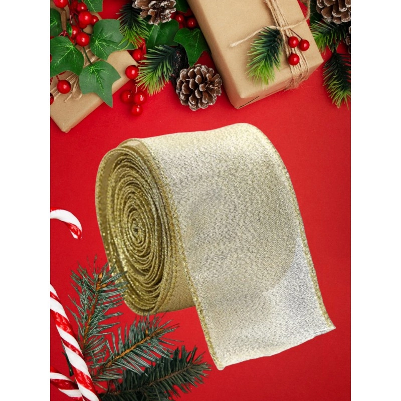 Zlatá vianočná stuha, 6,3 cm × 2 m