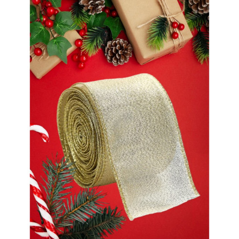 Zlatá vianočná stuha, 6,3 cm × 2 m