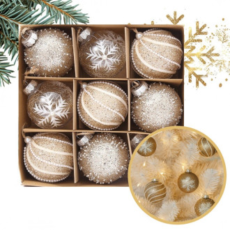 Zlaté vánoční koule 9 ks, průměr 7 cm