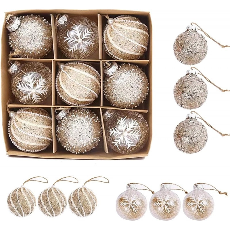 Zlaté vianočné gule 9 ks, priemer 7 cm