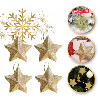 Zlaté vianočné ozdoby v tvare hviezdy, 4 ks