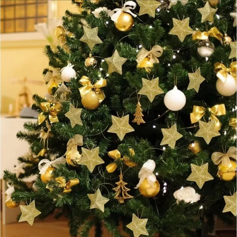 Zlaté vianočné ozdoby v tvare hviezdy, 4 ks