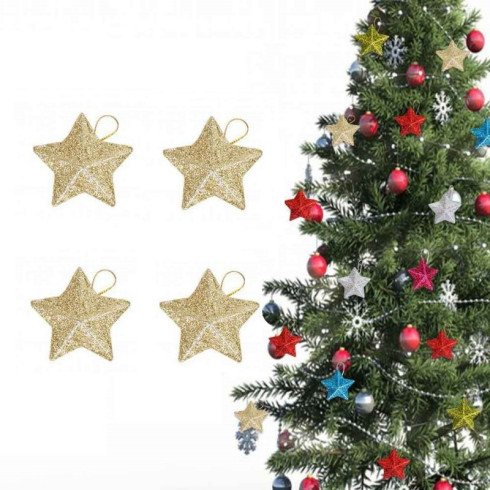 Zlaté vianočné ozdoby v tvare hviezdy, 4 ks