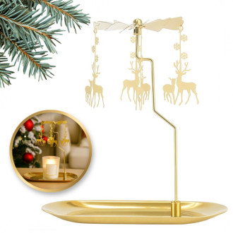 Zlatý vianočný kovový svietnik so sobmi, 17,8 × 18,5 cm